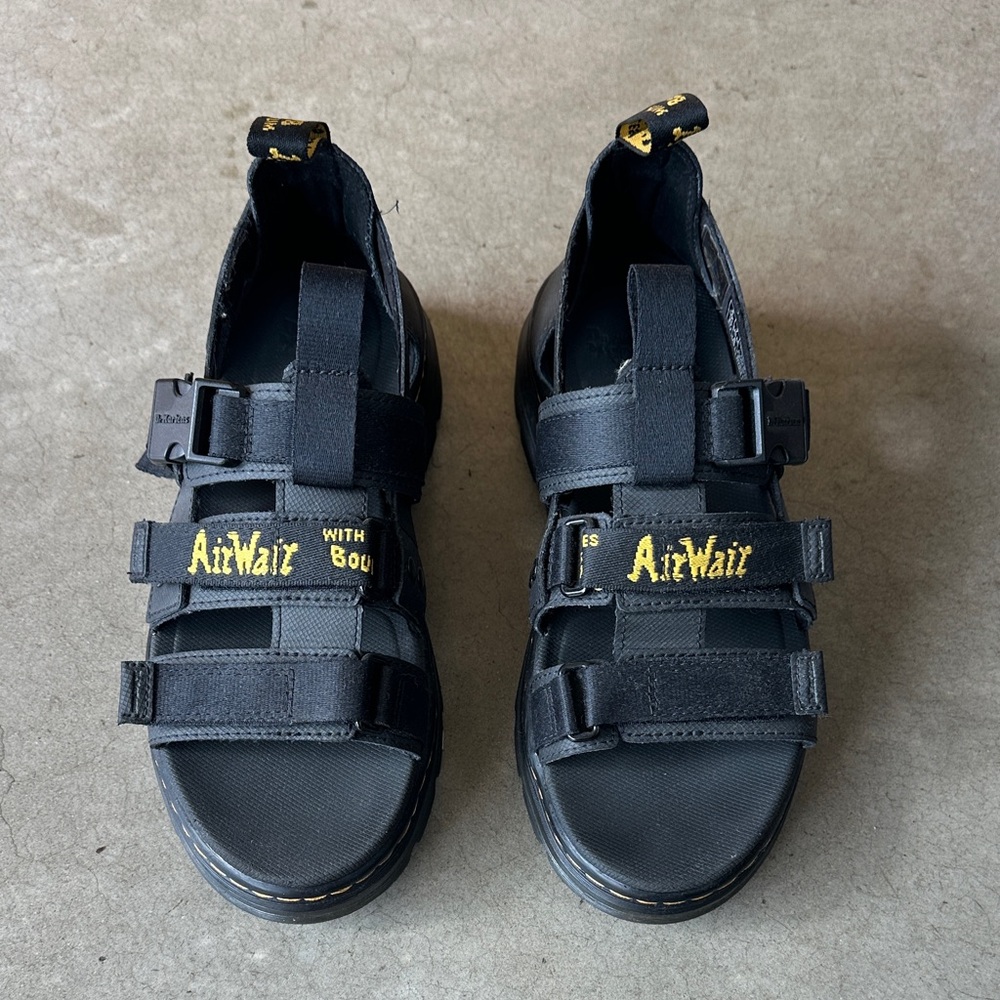 Dr. Marten Pearson Fisherman Sandals Black w/ Yellow Stitch